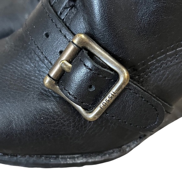 Fossil Leather Stacked Wooden Wedge Boots - Picture 8 of 11